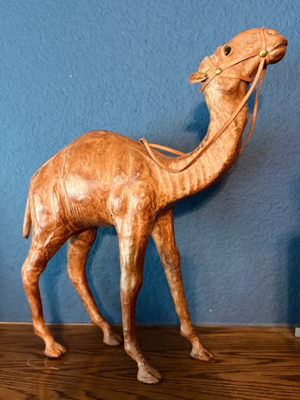 Vintage Handcrafted Leather Brown Camel Sculpture - Decorative Home Art